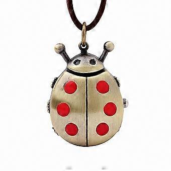 Children's Analog Pocket Watch Necklace with Ladybug Design and Seven-Star Pattern for Boys and Girls