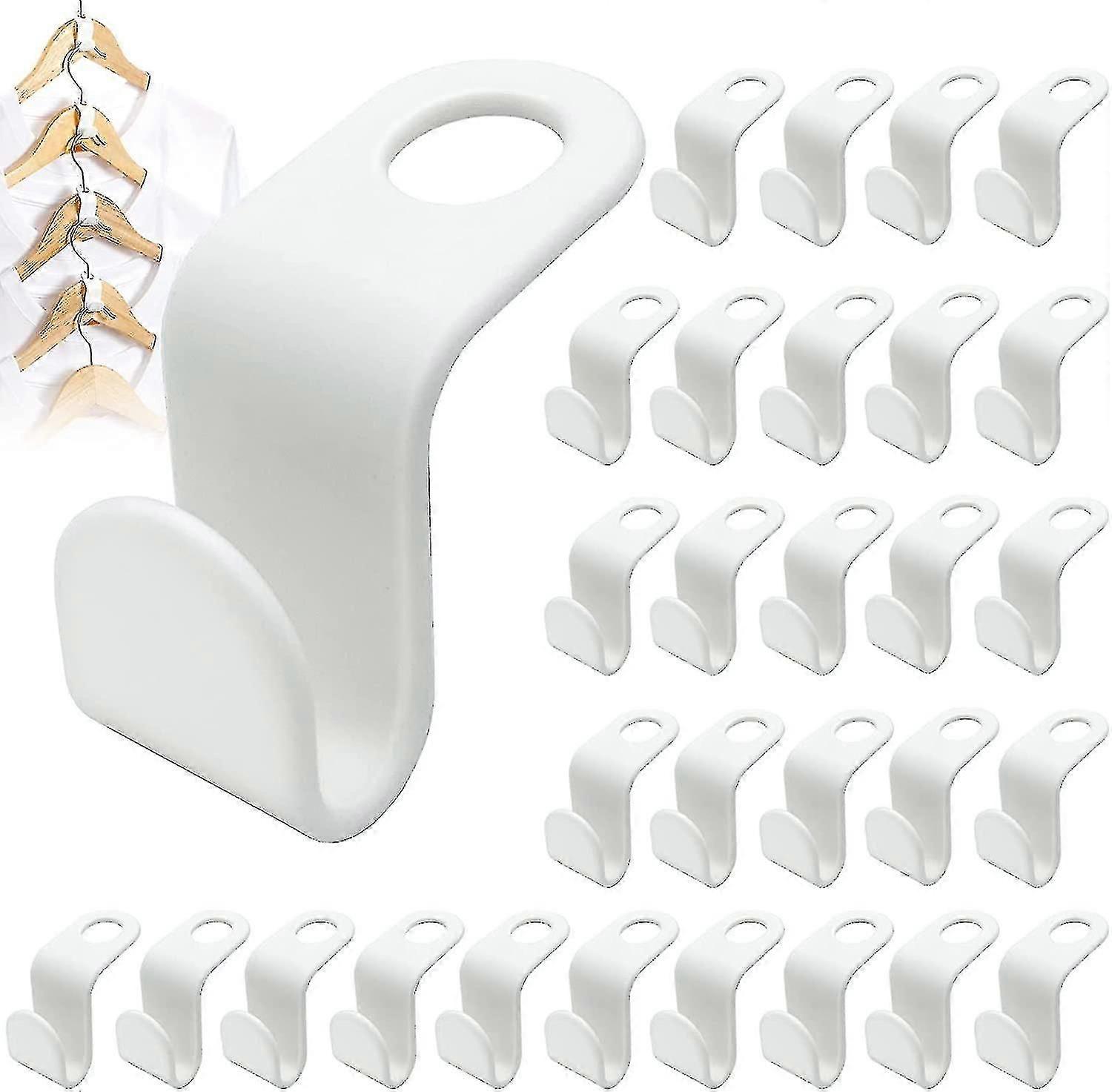 30 Pack Hanger Connector Hooks, Space Saving White Hanger Hooks, Mini Clothes Connector, Multi-layer Stackable Hanger Extender Compatible with Wardrob