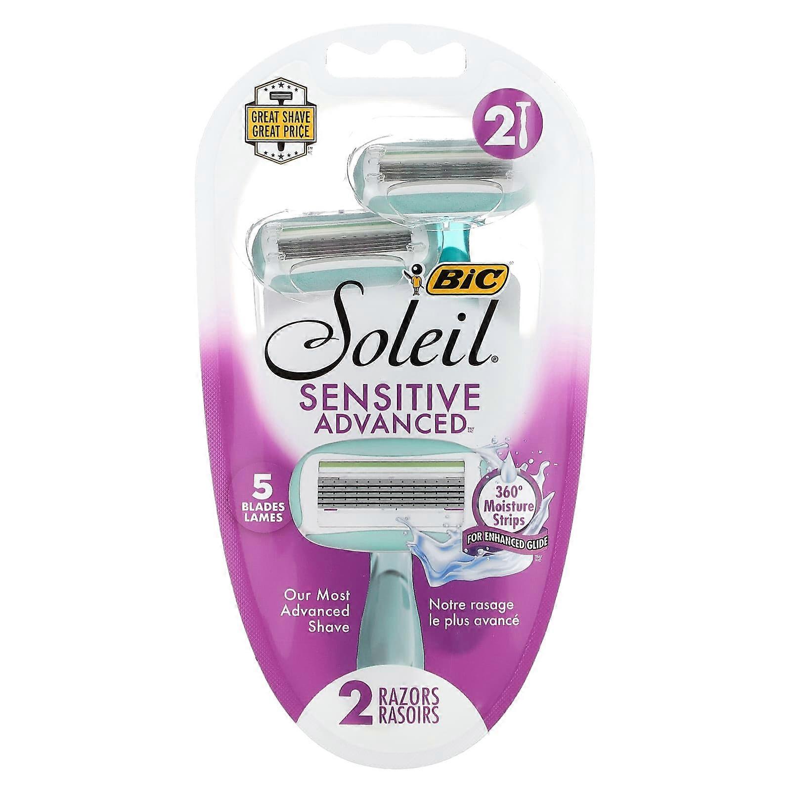 BIC, Soleil Sensitive Advanced, Disposable Razors, 2 Razors, 2-Pack