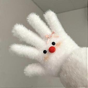Snowman Cute Five-Finger Warm Plush Gloves For Women Autumn And Winter All-Match Cycling Gloves For Women