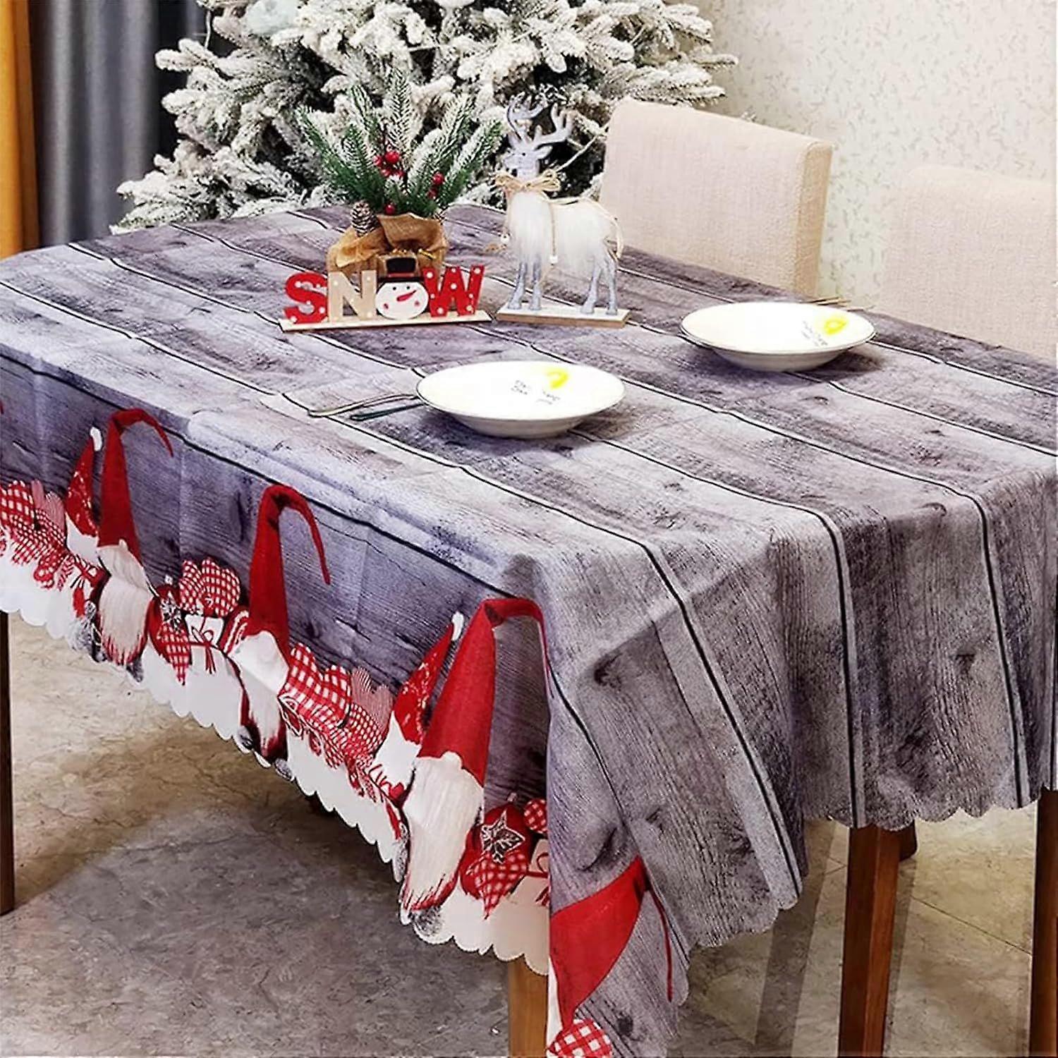 Rectangular Christmas Tablecloth 180 x 150 cm, Large, Washable, Waterproof, Grey