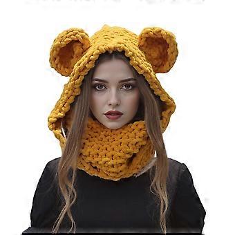Strikket tørklædehue med dejligt bjørneøredesign åndbar halskædehue til isfiskeri snowboarding cosplay kostume