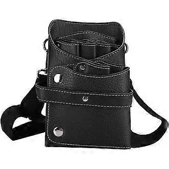 Portable PU Leather Scissors Case with Removable Strap, Large Capacity Hairdressing Tool Storage Bag for Barber, Hairdresser, Pet Groomer, Black
