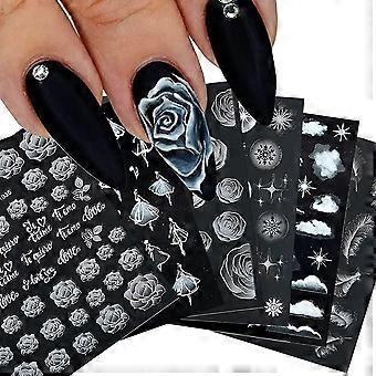 6 feuilles 5D Ballet Girl fleur nuage plume Nail Art autocollants, en relief véritable auto-adhésif blanc Rose flocons de neige scintillant étoiles décalcomanies pour ongle acrylique