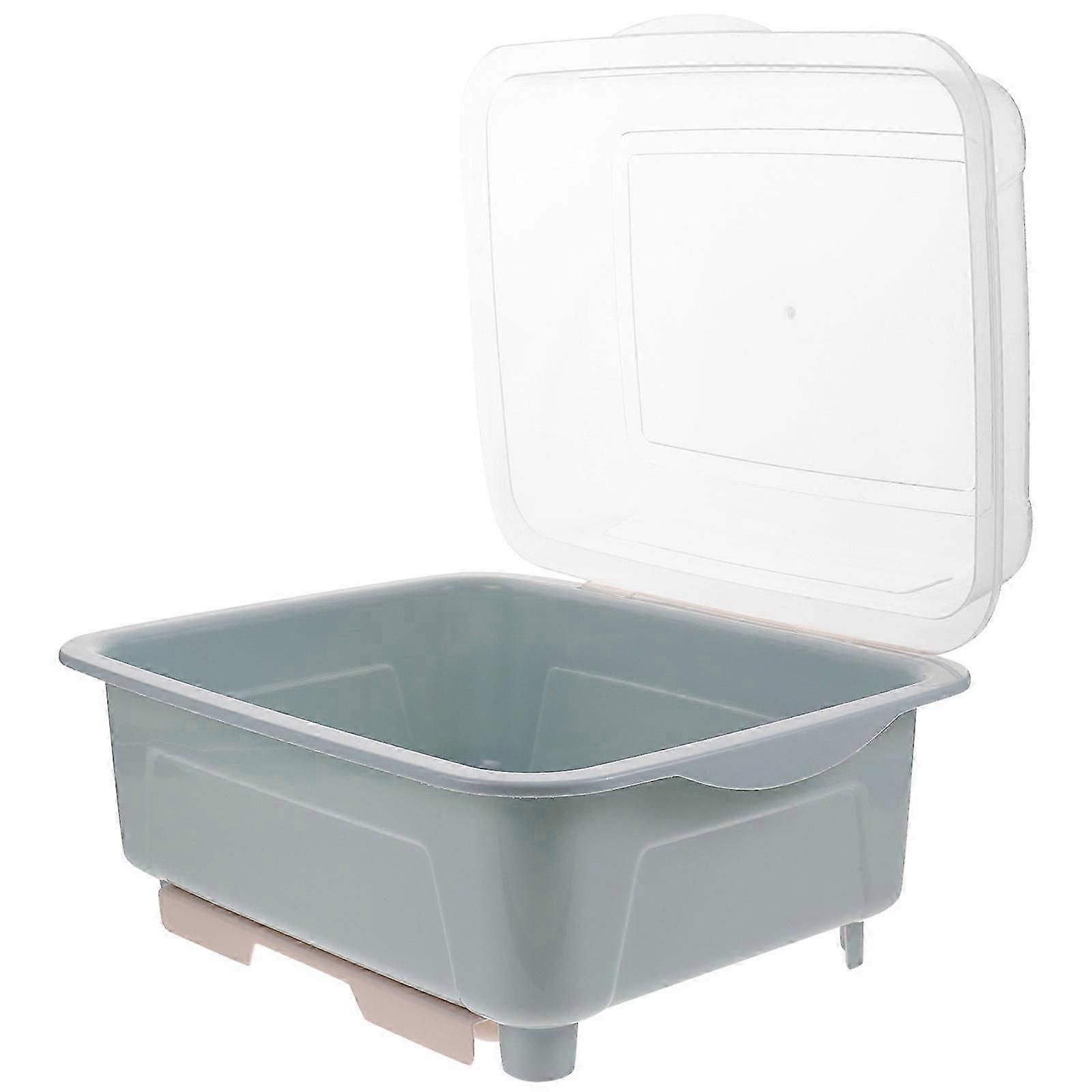 Blue Kitchen Dish Drying Rack with Cover for Clean Storage PP