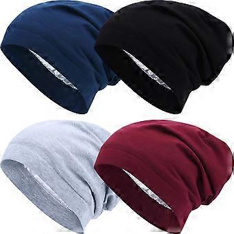 4-teiliges Set mit satingefütterten Schlafmützen, lässigen Beanies und Nachtmützen für Damen