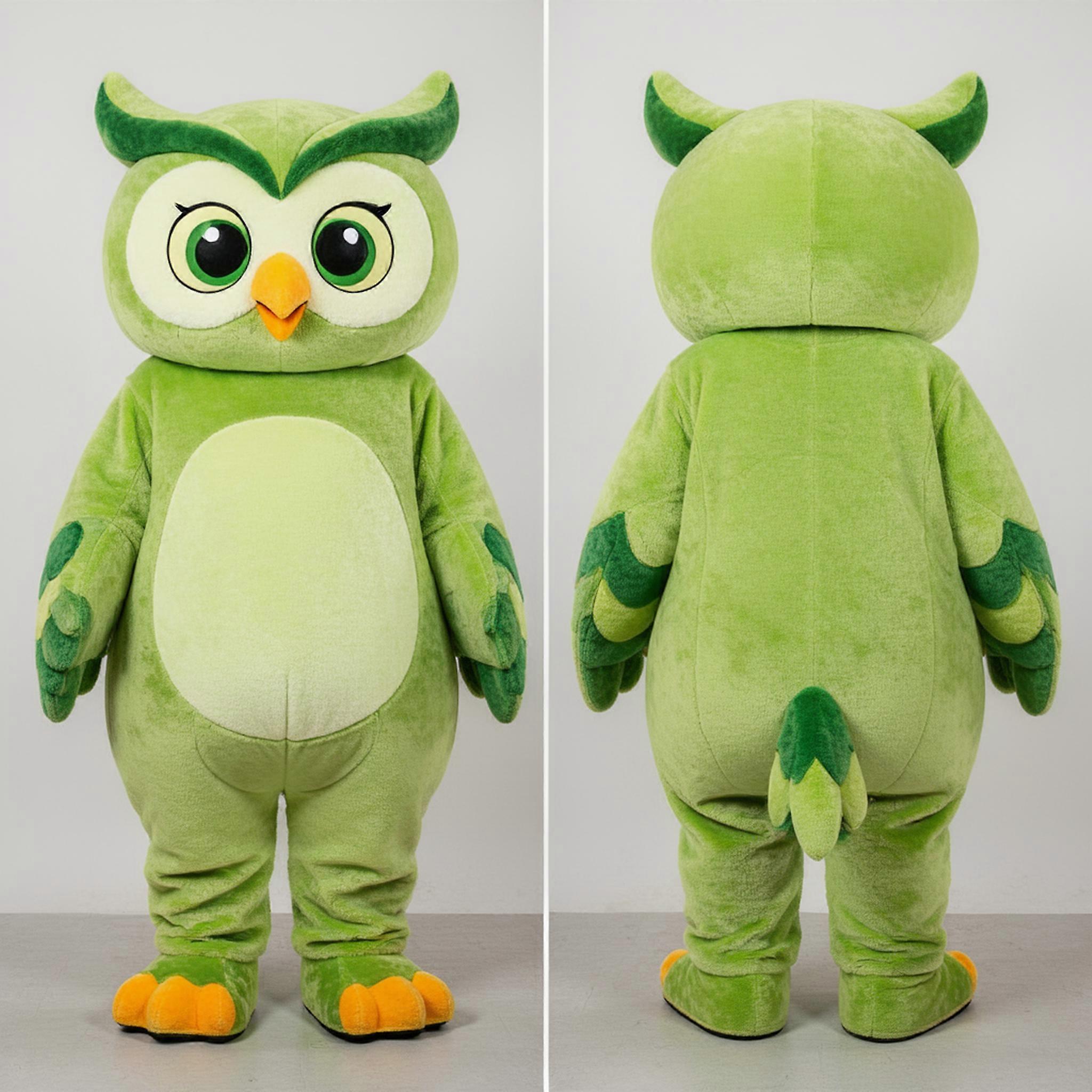MASTICOT Lime Green Rounded Cartoon Owl Mascot
