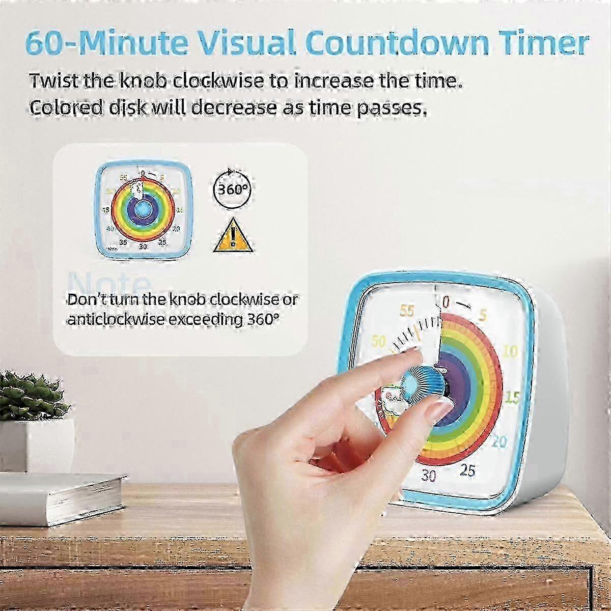60-Minute Visual Timer with Night Light & Rainbow Pattern compatible with Kids Adults