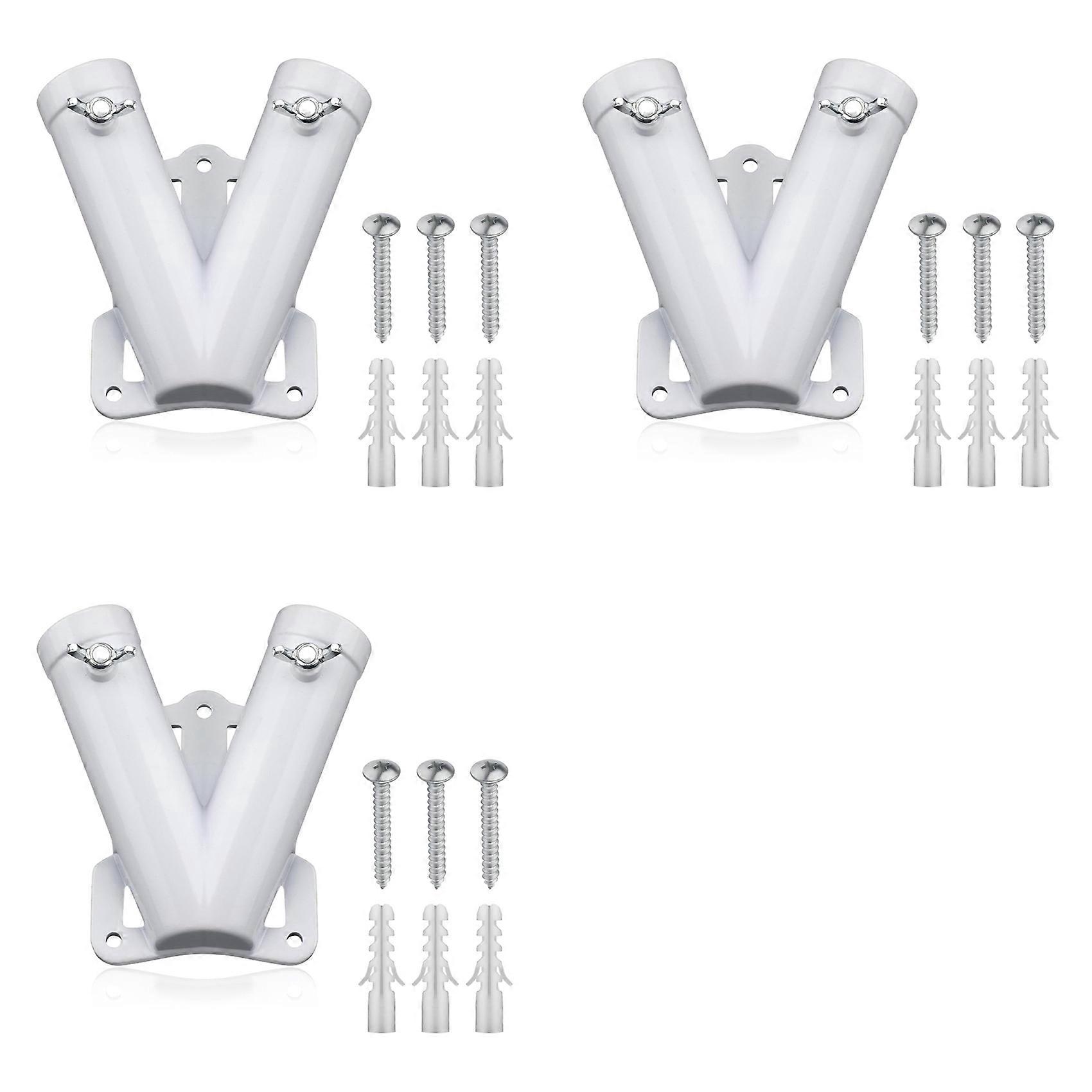 3X Double FlagPole Bracket Holder, V Shape Aluminum Alloy Flagpole Wall Mount Bracket Windproof Flag Bracket Mounting