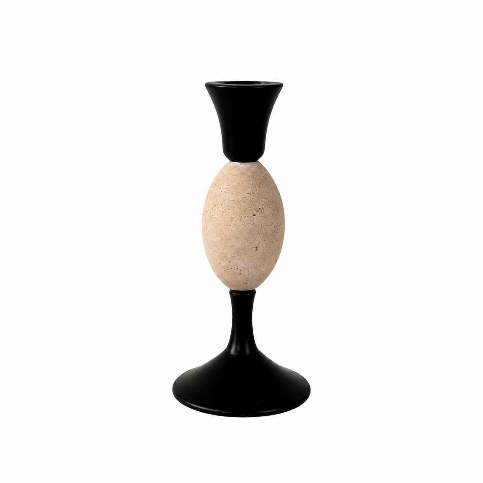 Candlestick Holder with Agate Middle | Sculptural Modern Design, Flared Circular