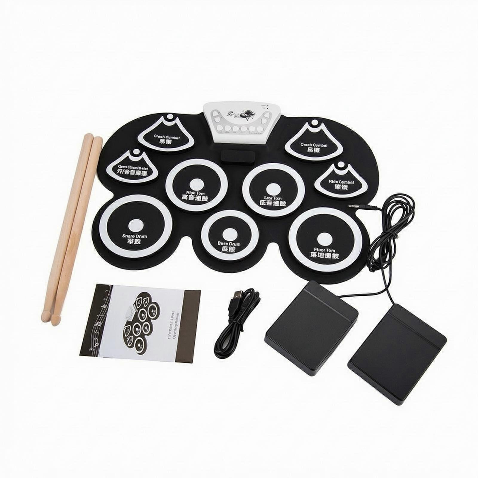 Drum Practice Pad with Pedals Compact Electronic Drum Kit with Drumsticks Quiet