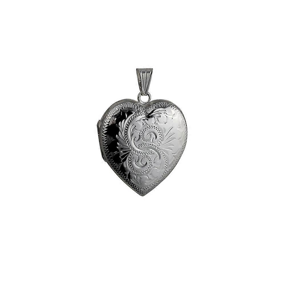 Silver 30x28mm hand engraved heart shaped Locket