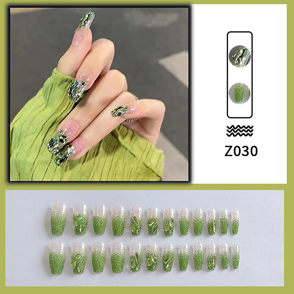 Sparkling Green Artificial Nails Sweet & Charming Reusable False Nails