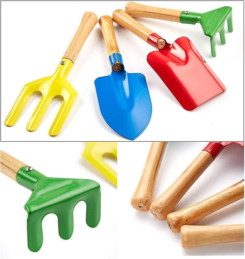 Kit 4 Outils de Jardinage en Métal Durable - Pelle, Râteau, Houe & Désherbeur