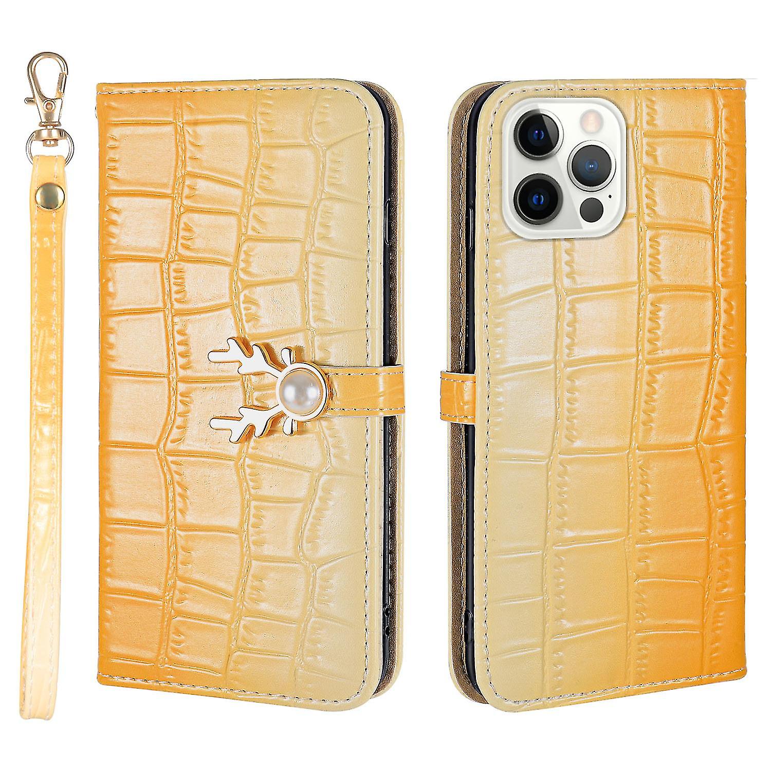 Elk Pattern Phone Case For Iphone 13 Pro With Card Holder, Lanyard, Pu Leather Material, Wallet Function, Corner Fall Protection