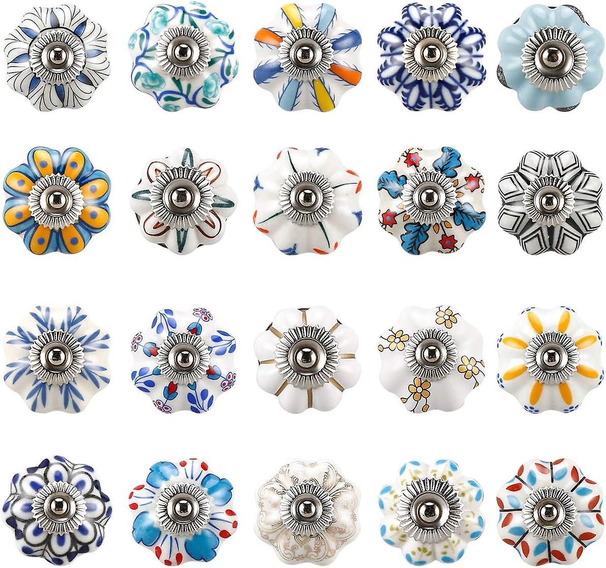 20 Pcs Mixed Vintage Ceramic Cabinet Knobs Cupboard Drawer Pull Handles