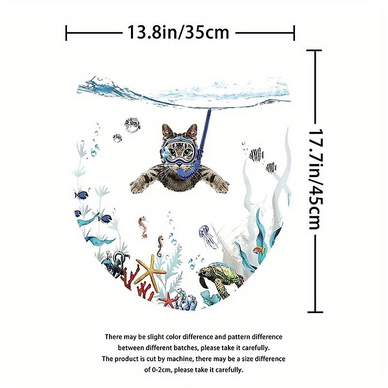 1pc Modern Swimming Cat Shower Curtain And Rugs Set - Waterproof Bathroom Decor With 12 Rings - Includes Toilet Lid Cover