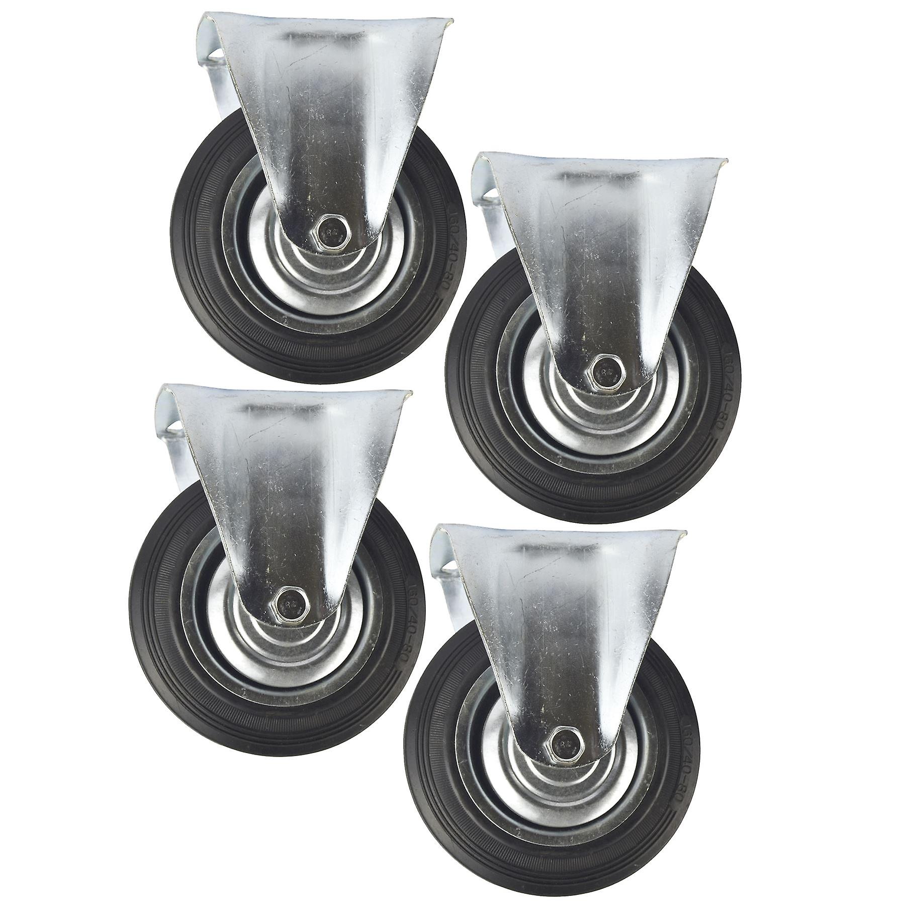 6" (150mm) Rubber Fixed Castor Wheels Trolley Furniture Caster (4 Pack) CST09