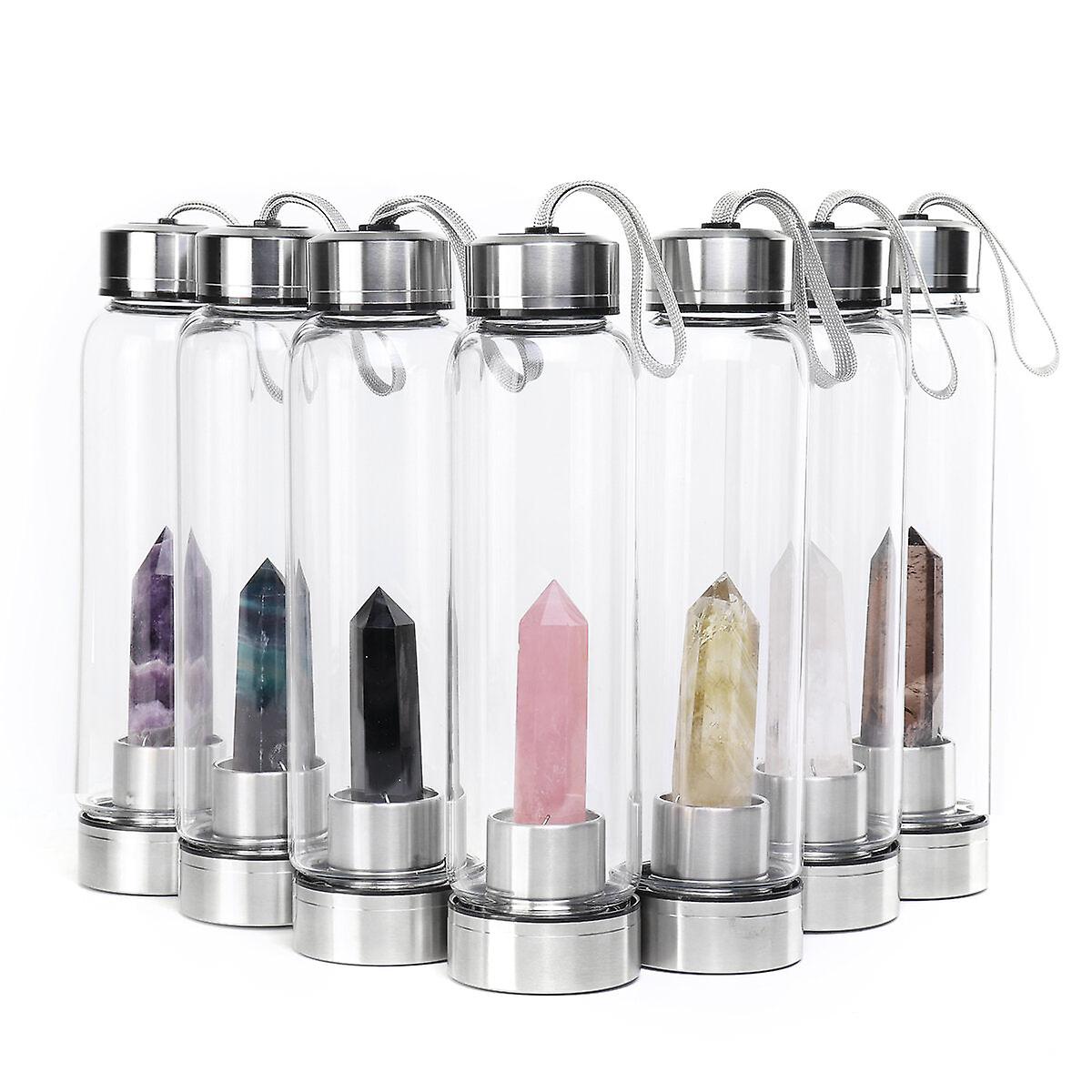 Natural Gemstone Crystal Healing Quartz Obelisk Wand Elixir Water Bottle