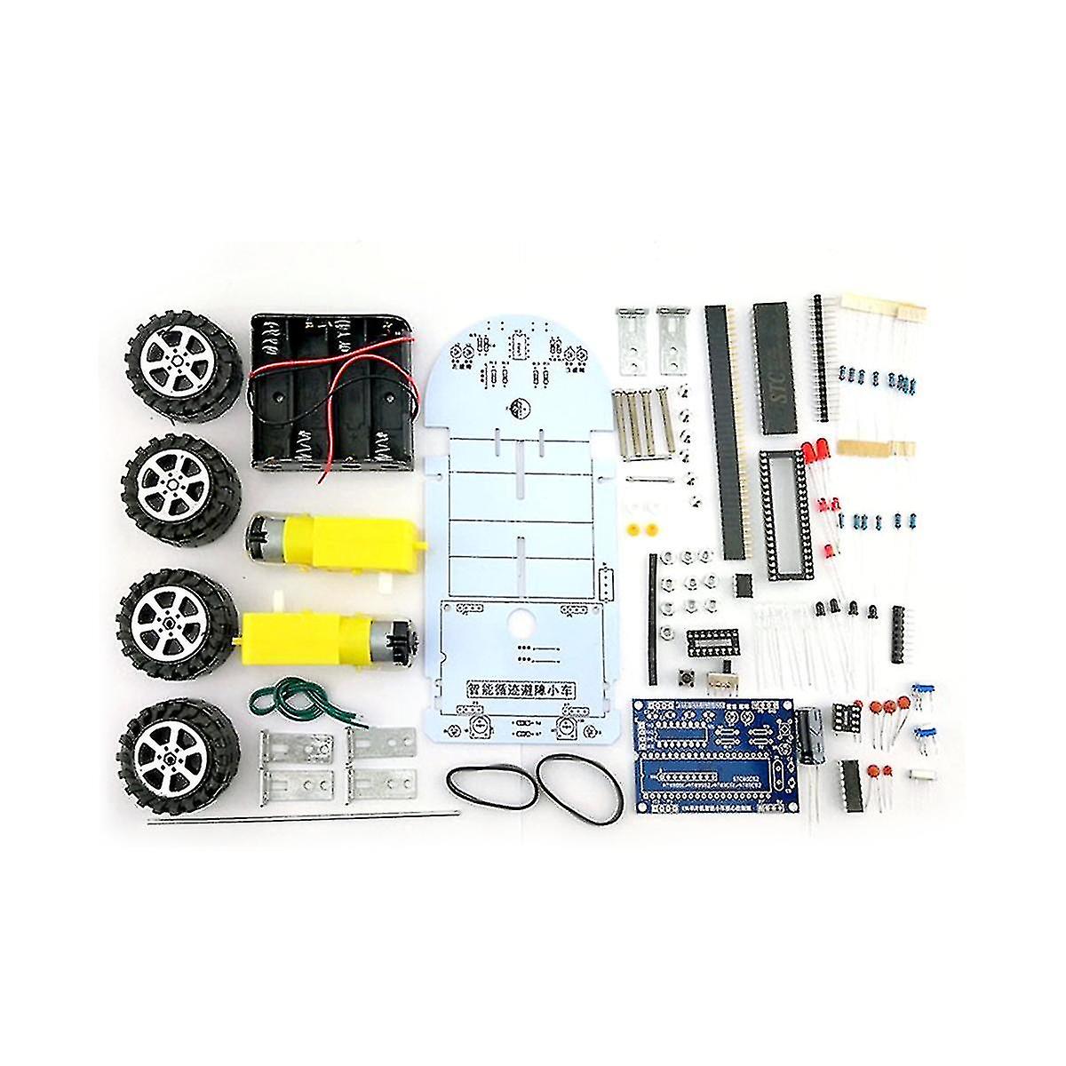 Smart Car Diy Kit C51 Intelligent Vehicle Obstacle Avoidance Tracking Kit Intelligent Car Soldering-MEINI