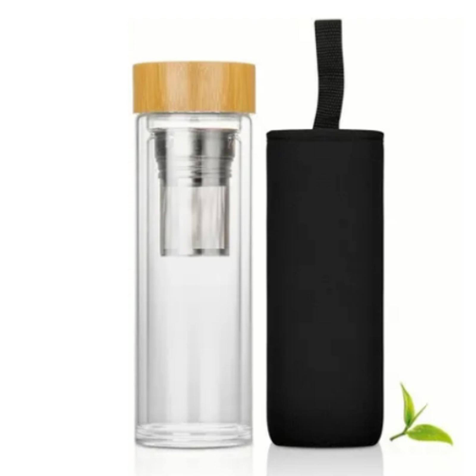 Bouteille à thé isotherme à double paroi en verre borosilicate de 400 ml avec infuseur à thé et housse de protection