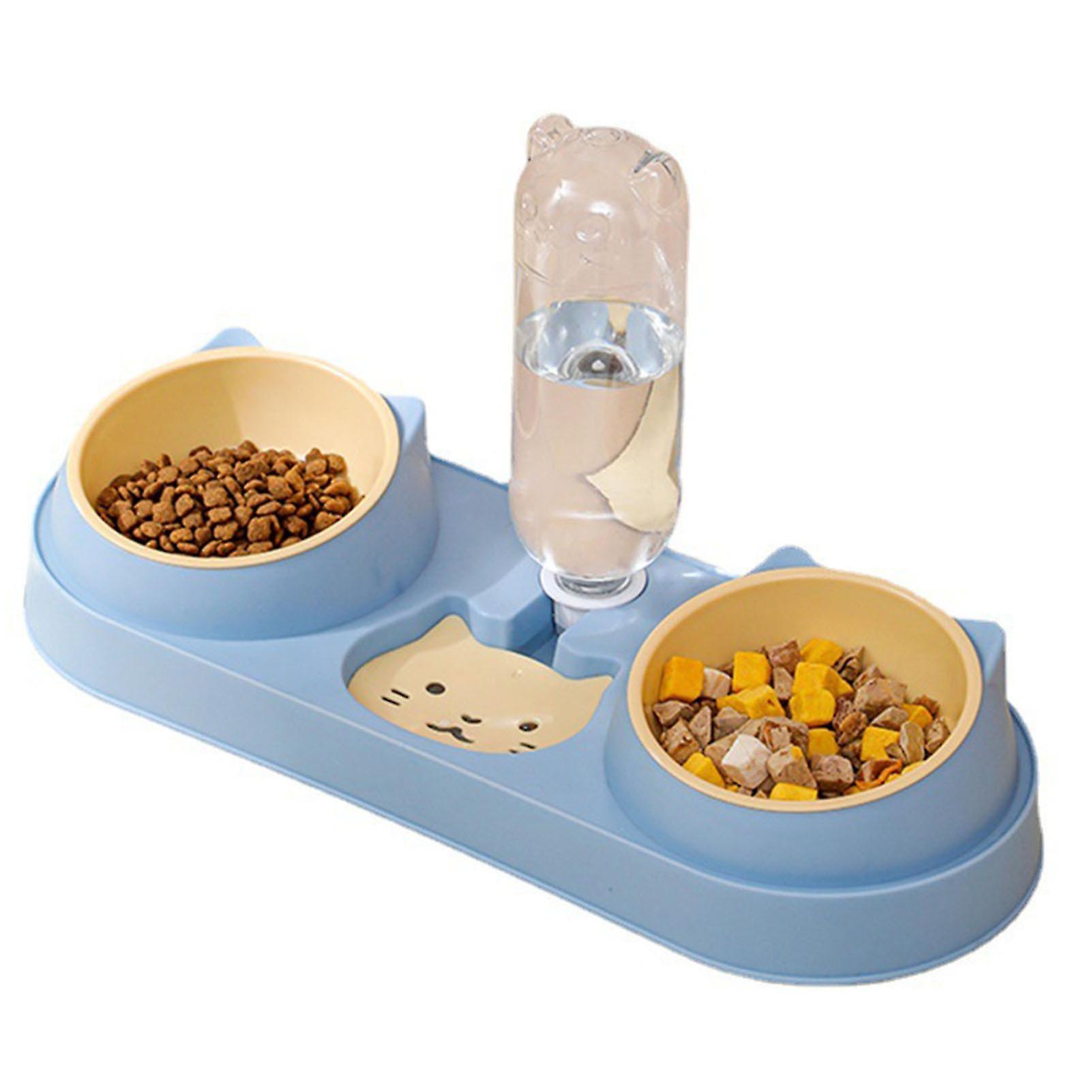 Double Dog Cat Bowls With Water Dispenser Tilted Cat Food Dishes For Indoor Pet-e