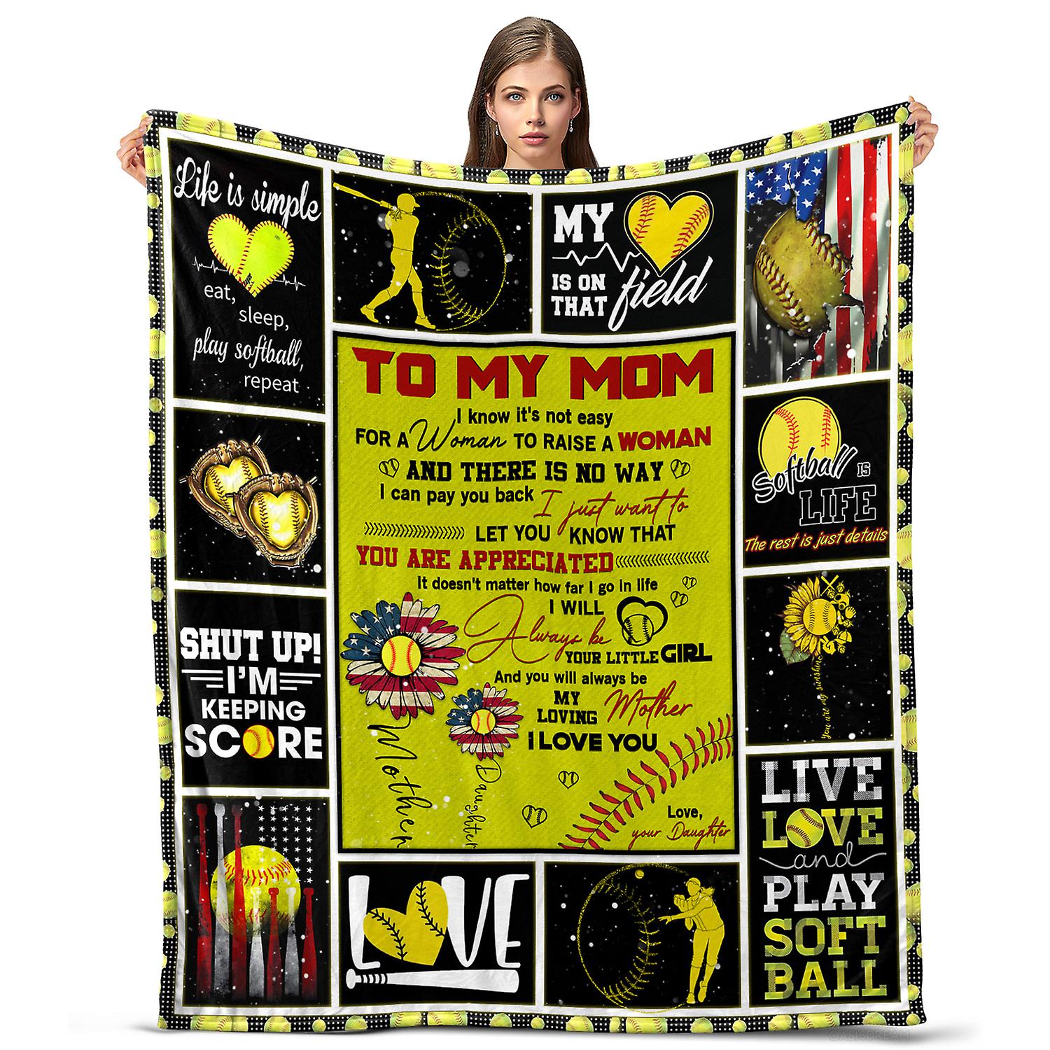 Oasisdream To My Mom Throw Blanket for Home, Travel, Office Use, Mother's Day Gift for Her from Daughter with Softball Printing