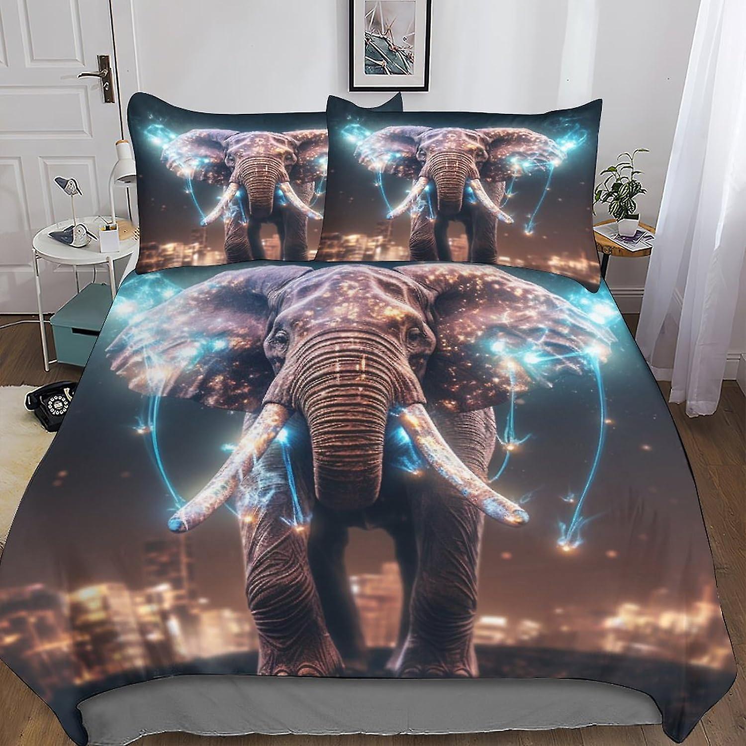 VCLUST Elephant Bedding Set Duvet Cover Set for 3D Printed 3 Pieces Soft Breathable Creative Printing Comforter Cover Quilt Cover with Pillowcases