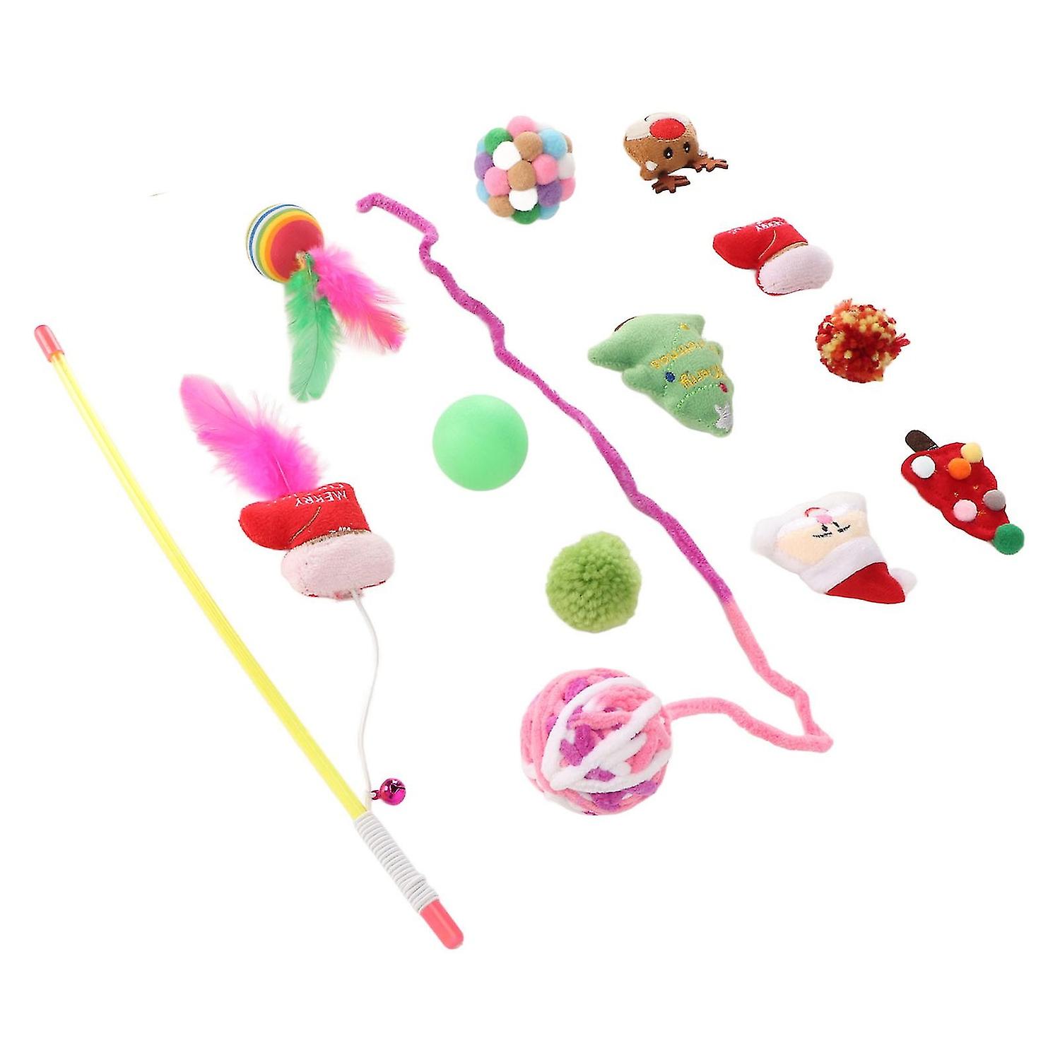 カラフルなクリスマスの子猫のおもちゃパック12個入り、インタラクティブなフェザー&ベル付きレリーフ