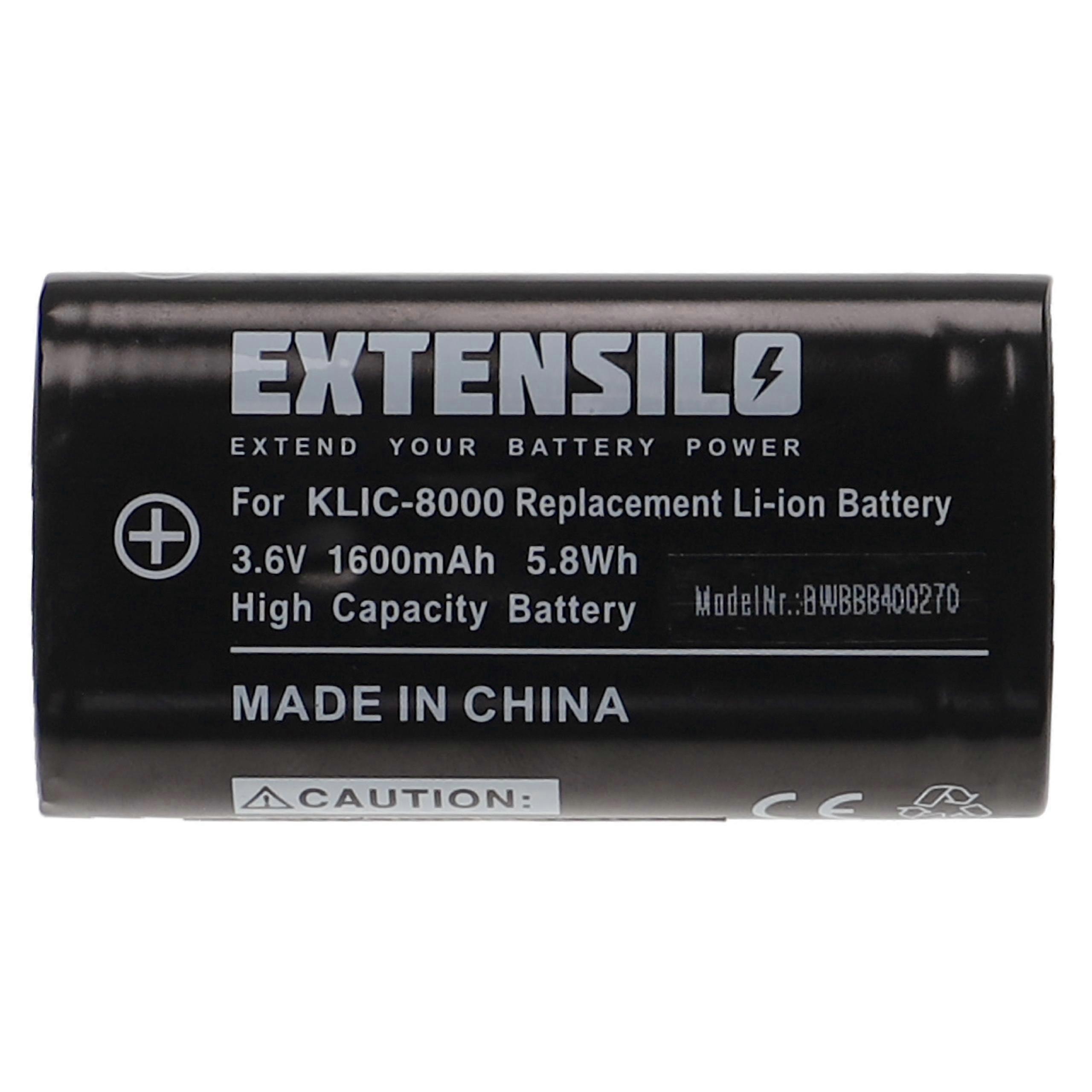 EXTENSILO batteribyte för Kodak RB50, Klic-8000 för kamera (1600 mAh, 3,6 V, Li-ion)