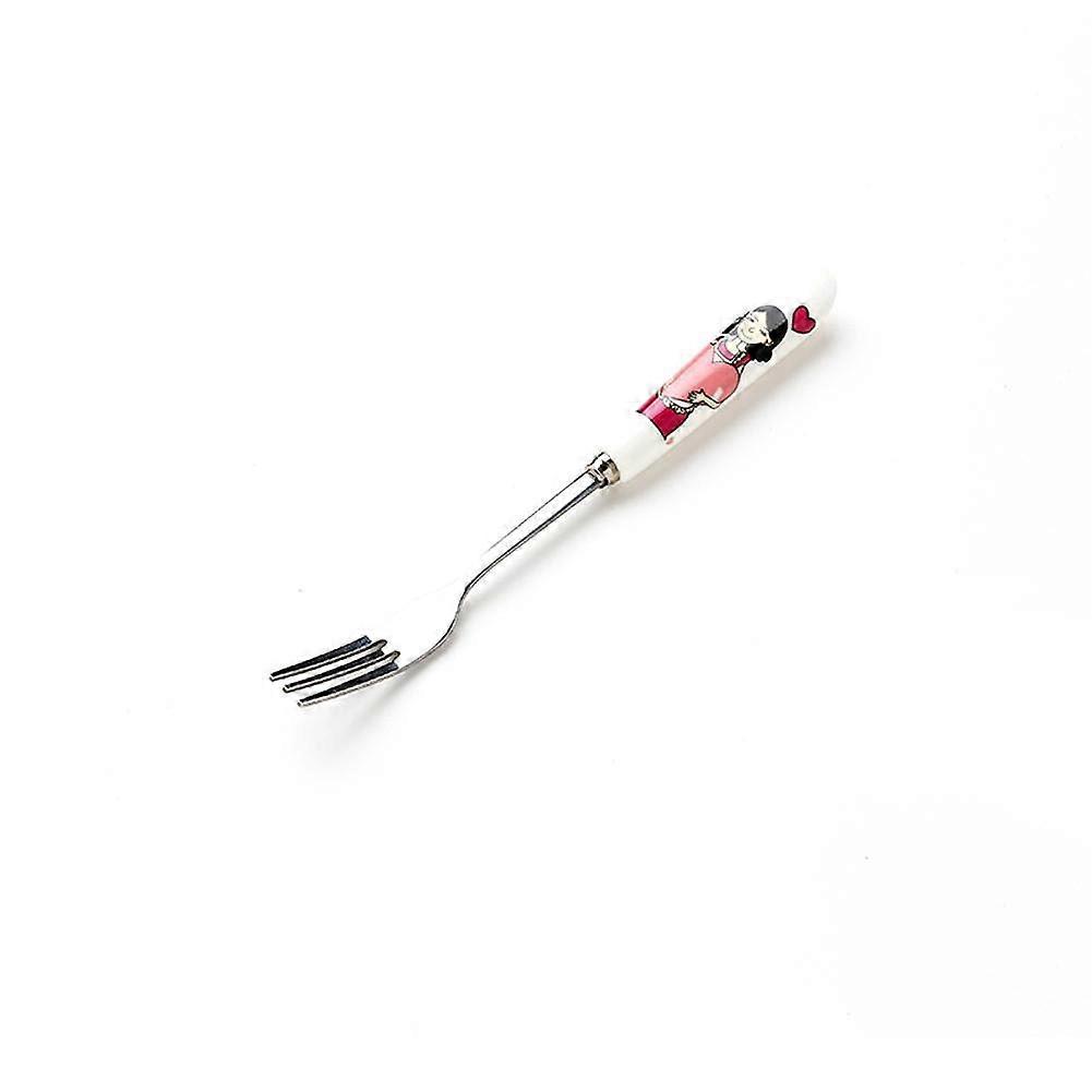 Stainless Steel Fruit Desert Fork Cake Beautiful Dinner Serving Fork with Ceramic Handle(#6)
