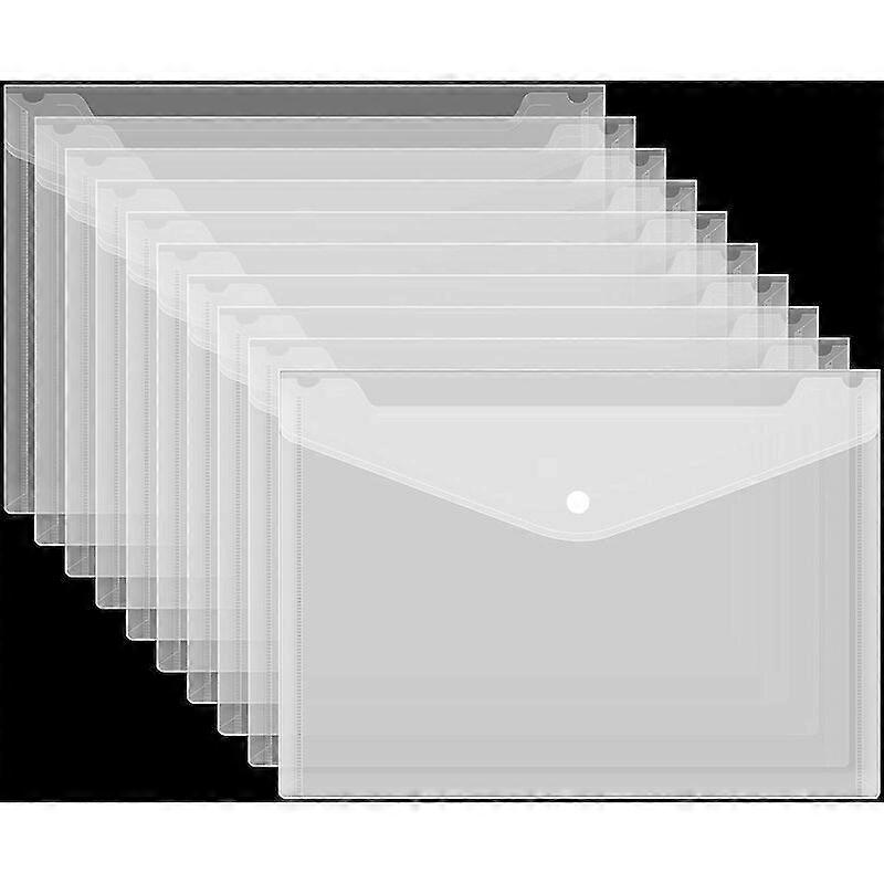 10pcs A4 Plastic Folder, A4 Document Folder, Transparent Plastic Document Folders with Snap Button for School Office Supplies Homework A4 Envelope