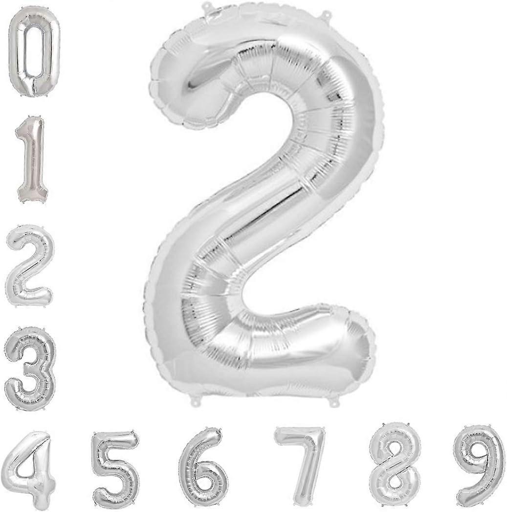 Palloncino d'argento numero 2, palloncini in elio mylar di 2 ° compleanno, 40 pollici