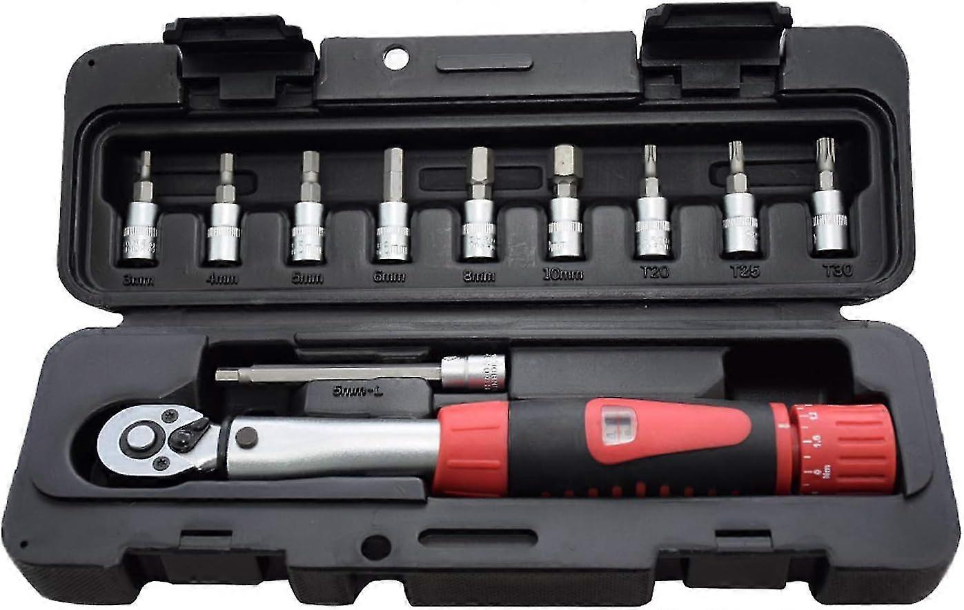 Bicycle torque wrench with 10 bits 1/4 2-24Nm