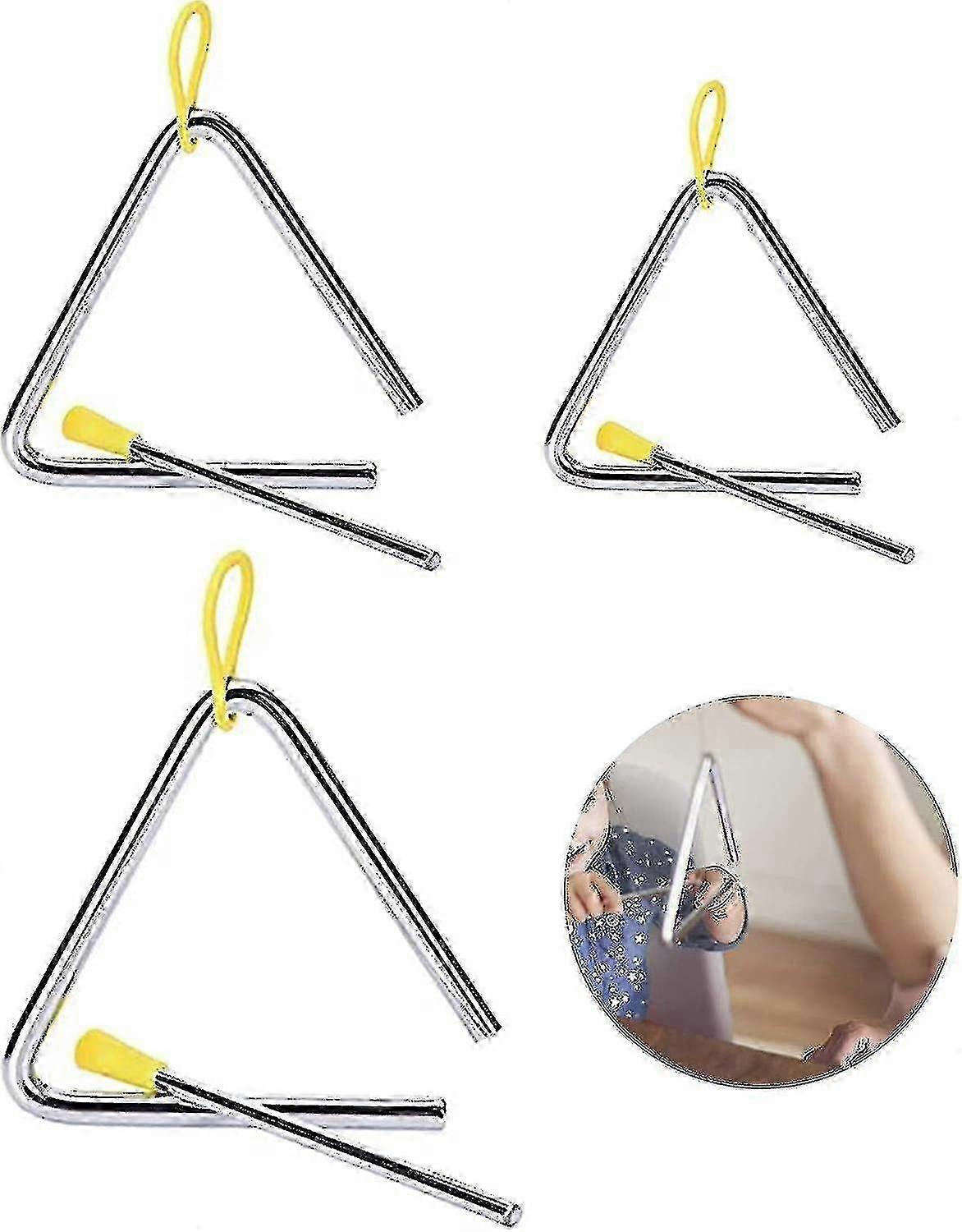 Ensemble d'instruments de musique triangulaires 3 pièces Instrument de percussion triangulaire avec maillet et poignée en caoutchouc Instruments de musique éclairants pour les oreilles des enfants