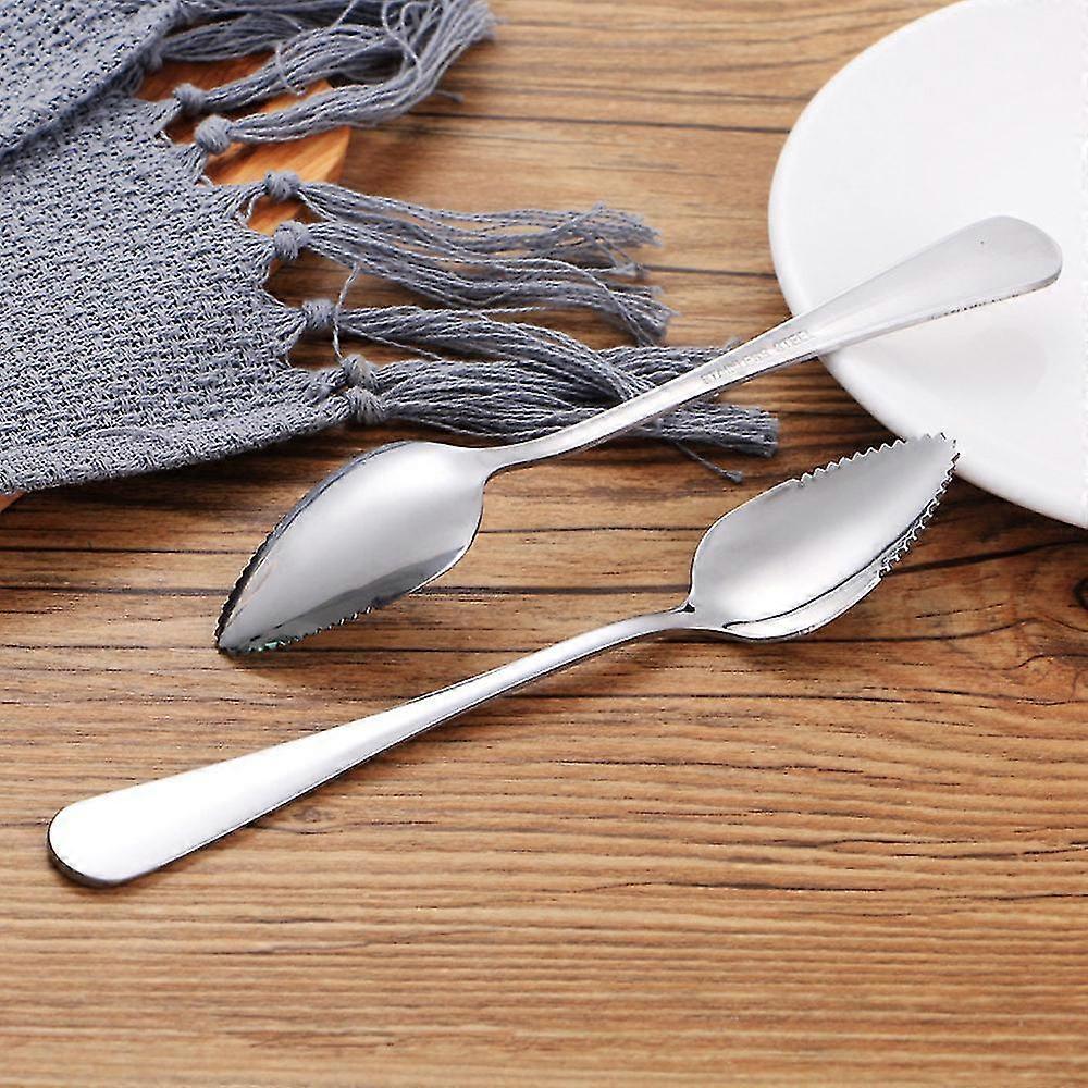 Flatware Sets 2pc Thick Stainless Steel Grapefruit Spoon Dessert Spoon Serrated Edge No2477
