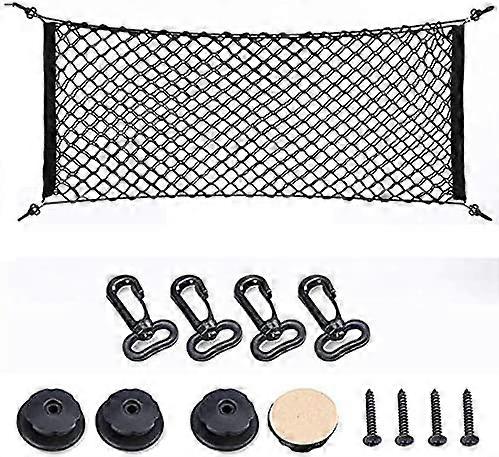 Baae Protective Net, Elastic Nylon Car Trunk Net, Universal Car Caro Net, Suitable for Most Vehicle Types, with 4 Hooks, Black (110 x 50 )