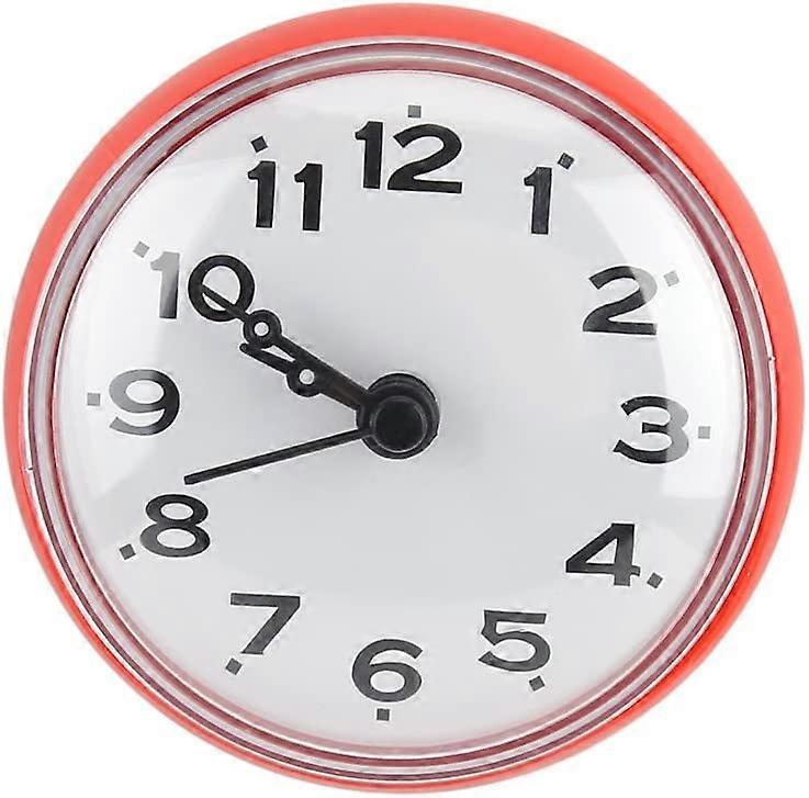 Suction Cup Waterproof Round Mini Wall Clock Decoration for Bathroom Kitchen(Red)