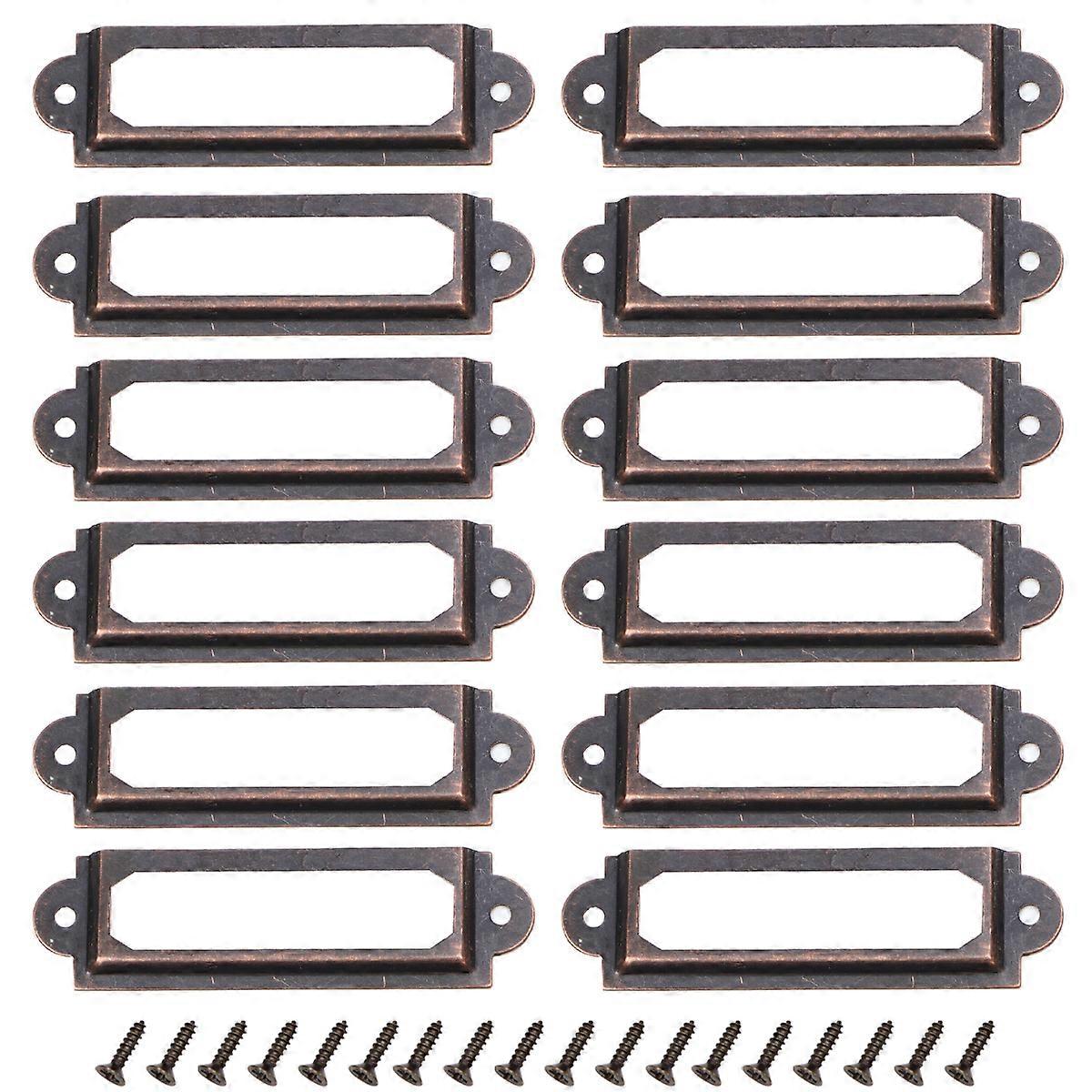 25 Pcs Retro Metal File Drawer Tag Labels Pull Labels Holder Tag Holder Drawer Accessories with 50pcs Screws for Cabinet Drawer Office Cupboard (Red)