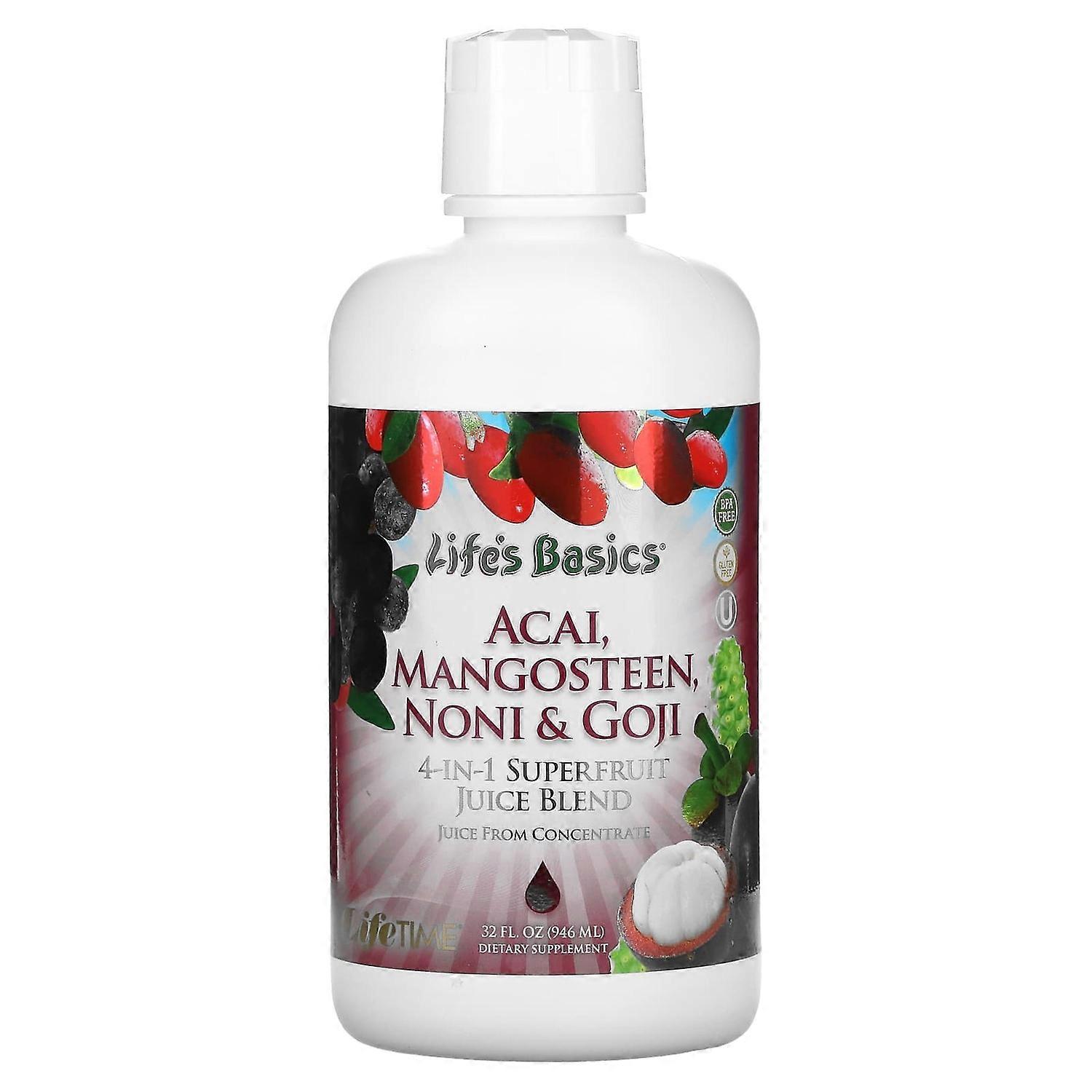 LifeTime Vitamins, Life's Basics, 4-In-1 Superfruit Juice Blend, Acai, Mangosteen, Noni & Goji, 32 f