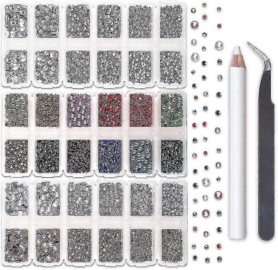 10272pcs Rhinestones, Flatback Round Glass Gems Set With Assorted Size Clear