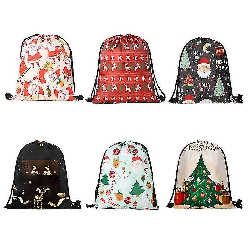 Christmas Gift Bag Drawstring Backpacks Printed Pouches For Party Favors Candies (Random Pattern)