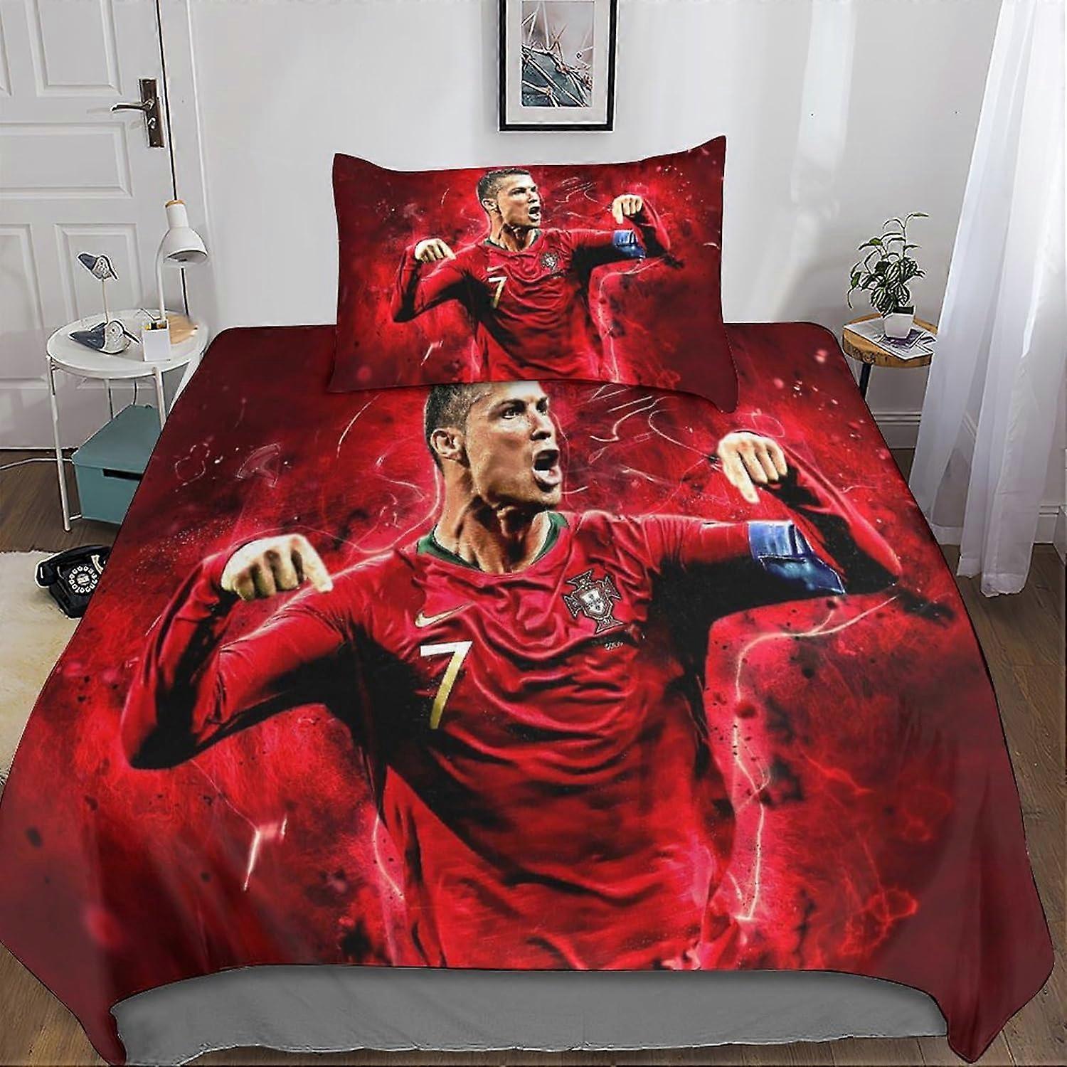 크리스티아노 R 청소년 성인 이불 커버 베갯잇 2 개 CR7 마이크로 화이버 침구 지퍼 세트, 3D 성인 어린이 소녀 싱글