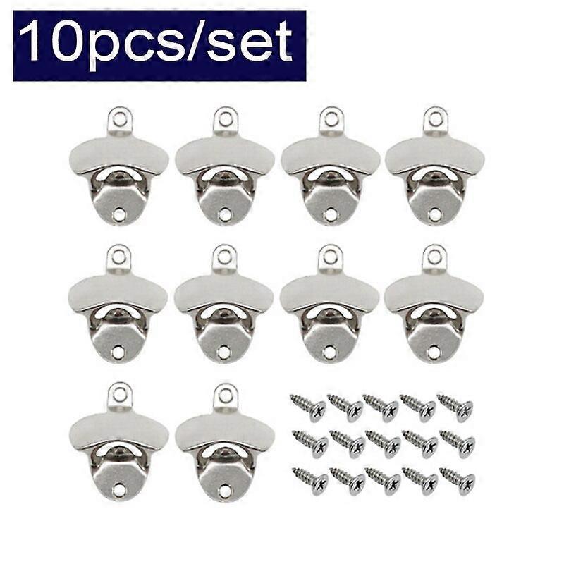 10 Sets Bottle Opener Wall Mounted Rustic Beer Opener Set Vintage Look with Mounting Screws for Kitchen Cafe Bars