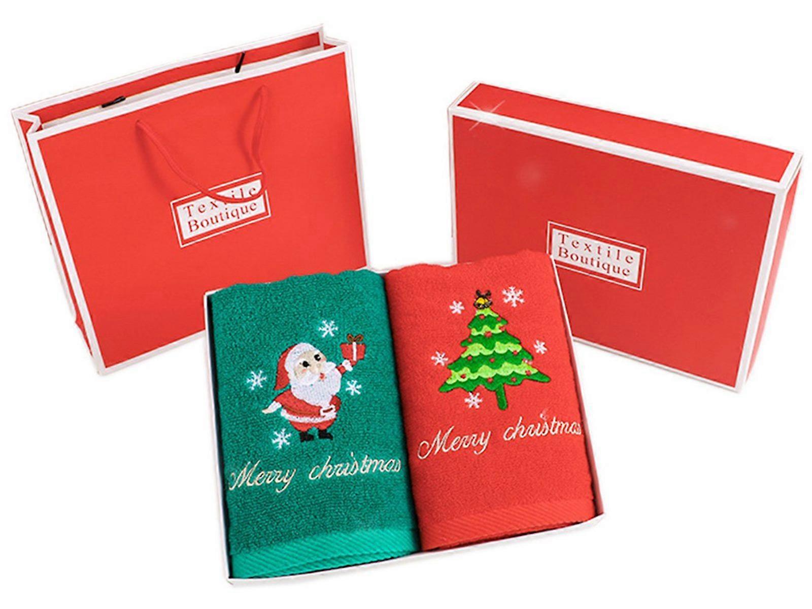 2st julbroderade bomullshanddukar med jullåda