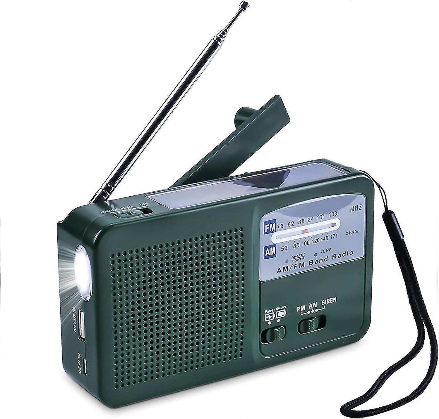 Radio AM FM NOAA Manivelle Dynamo Radio Solaire Radio Multifonction d'urgence Radio avec Lampe LED sirne batteire Portable(vert),2024 Ping