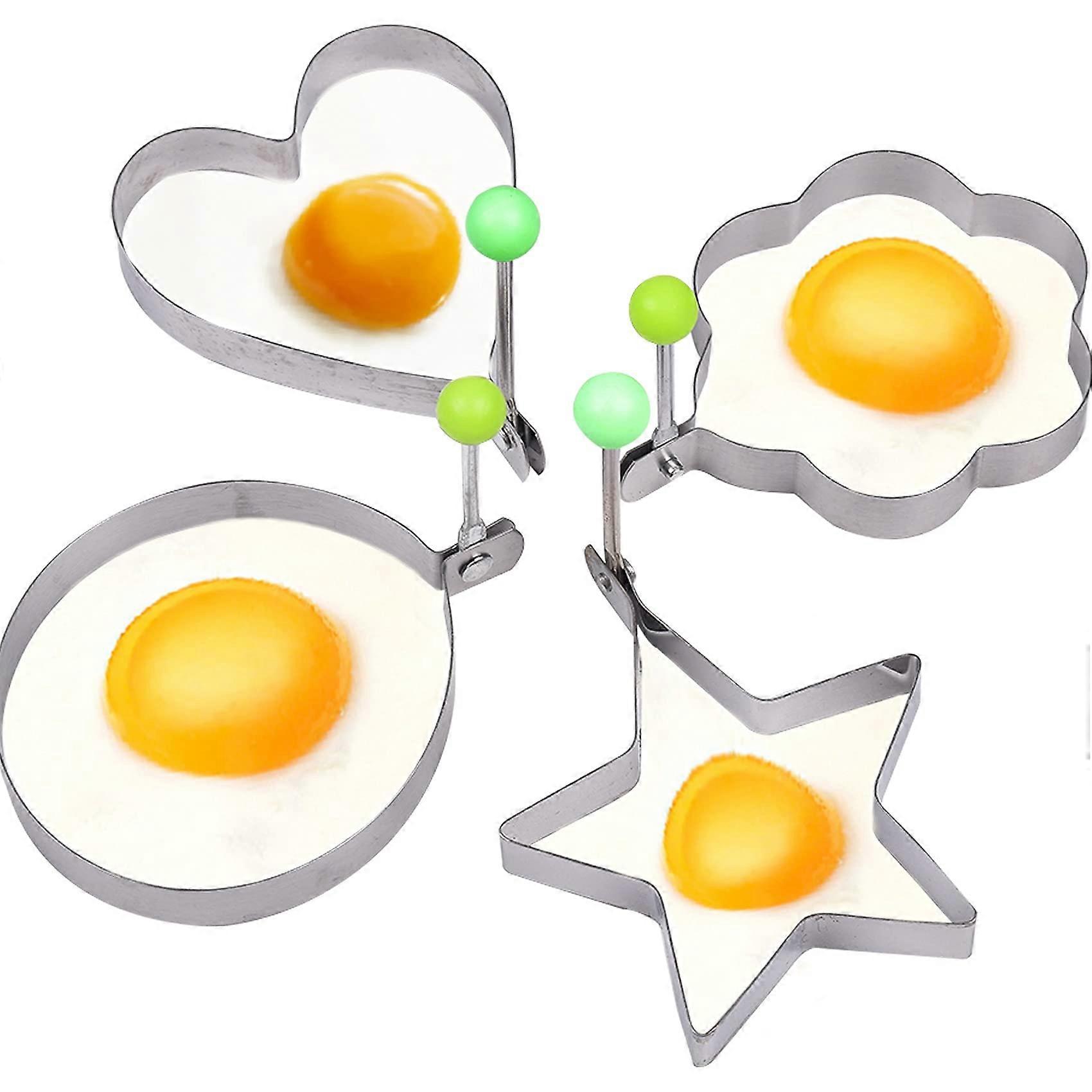 4 Pcs Egg Ring Egg Mold Pancake Maker with Handle, Star/Heart/Round/Plum Flower Stainless