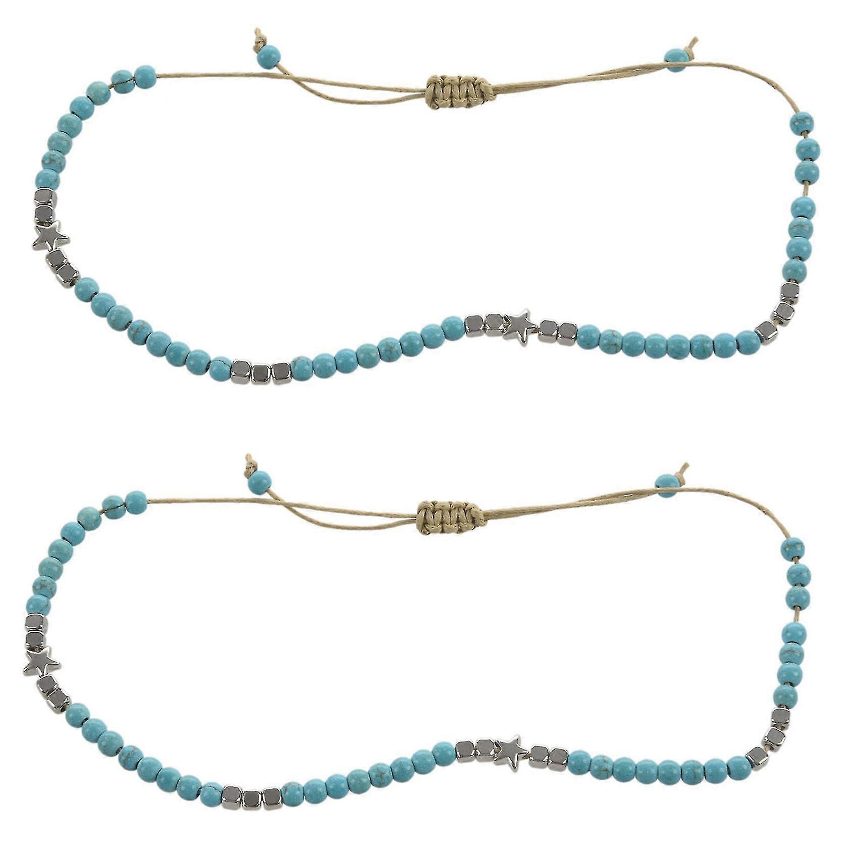 2x Bohemian Star Beads Stone Anklets For Women Vintage Woven Rope Pendant Bracelet On Leg Anklet Be