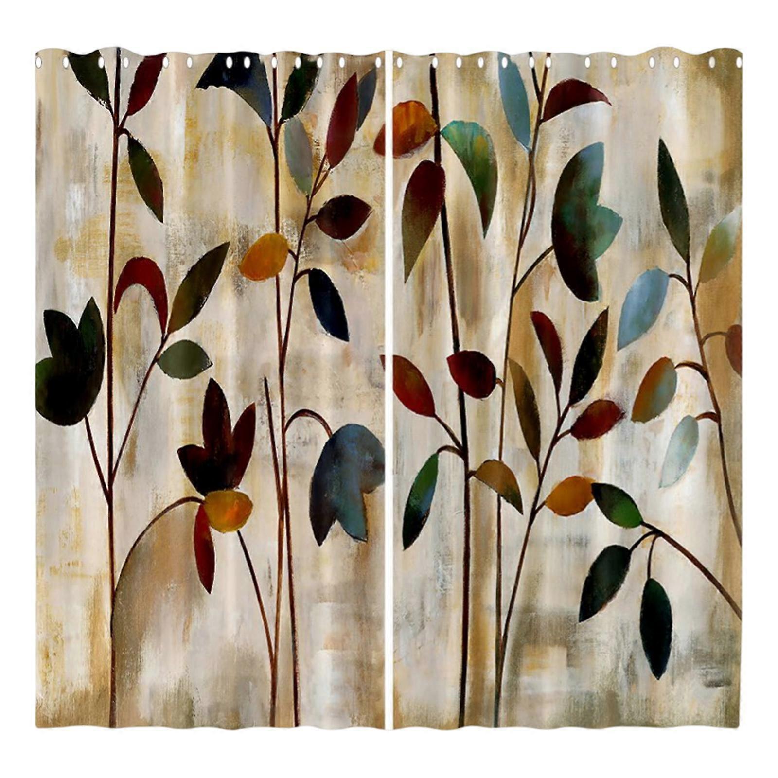 2 Pieces 3D Digital Printing Curtains High Shading for Dining Room Study leaf B