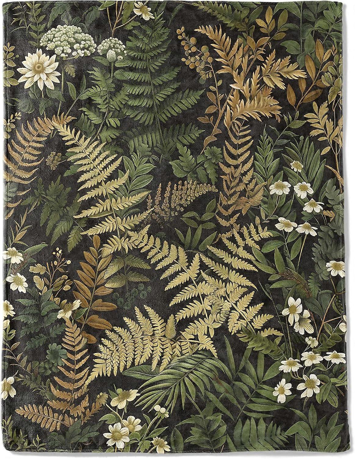 بطانية الفانيلا النباتية - بطانيات هدايا فريدة من نوعها خفيفة الوزن لمحبي الطبيعة ، الأطفال ، الكبار ، النساء ، رمي أوراق السرخس نبات الزهور البرية ، المنزل رو